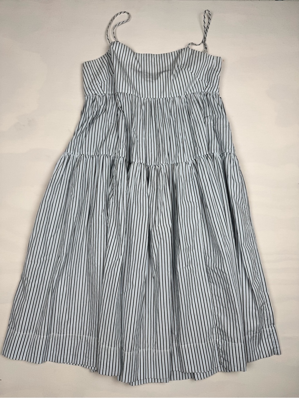 J.Crew Tie-Back Tiered Sleeveless Dress Blue White Stripe Women’s 12